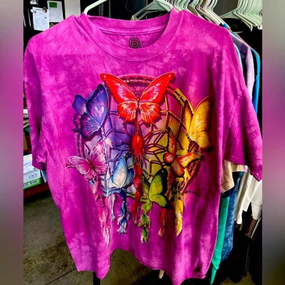 Mens Magenta tie dye Butterflies T Shirt Sz: L The Mountain